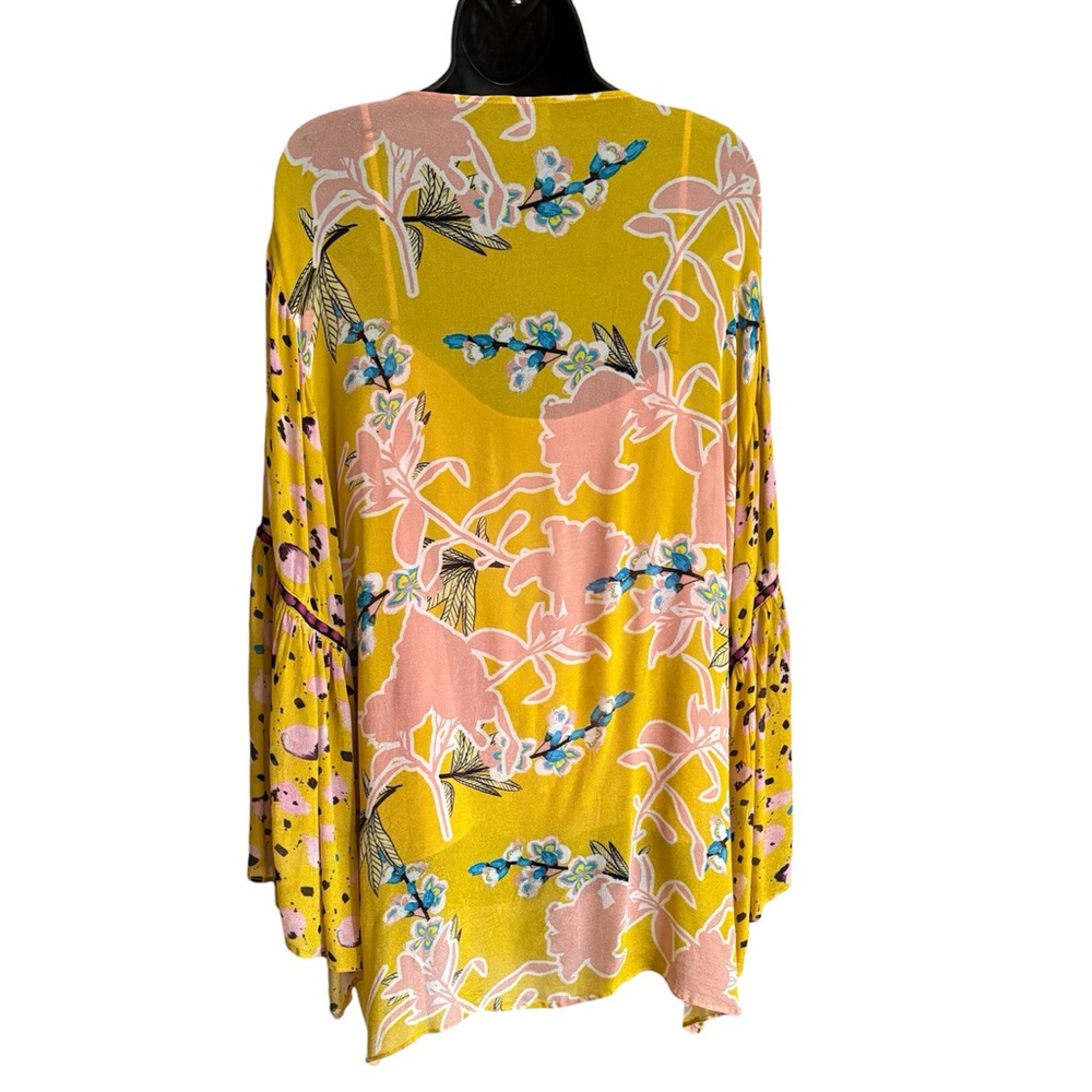 👘ANTHROPOLOGIE Floral Yellow Kimono, One Size - Picture 6 of 11